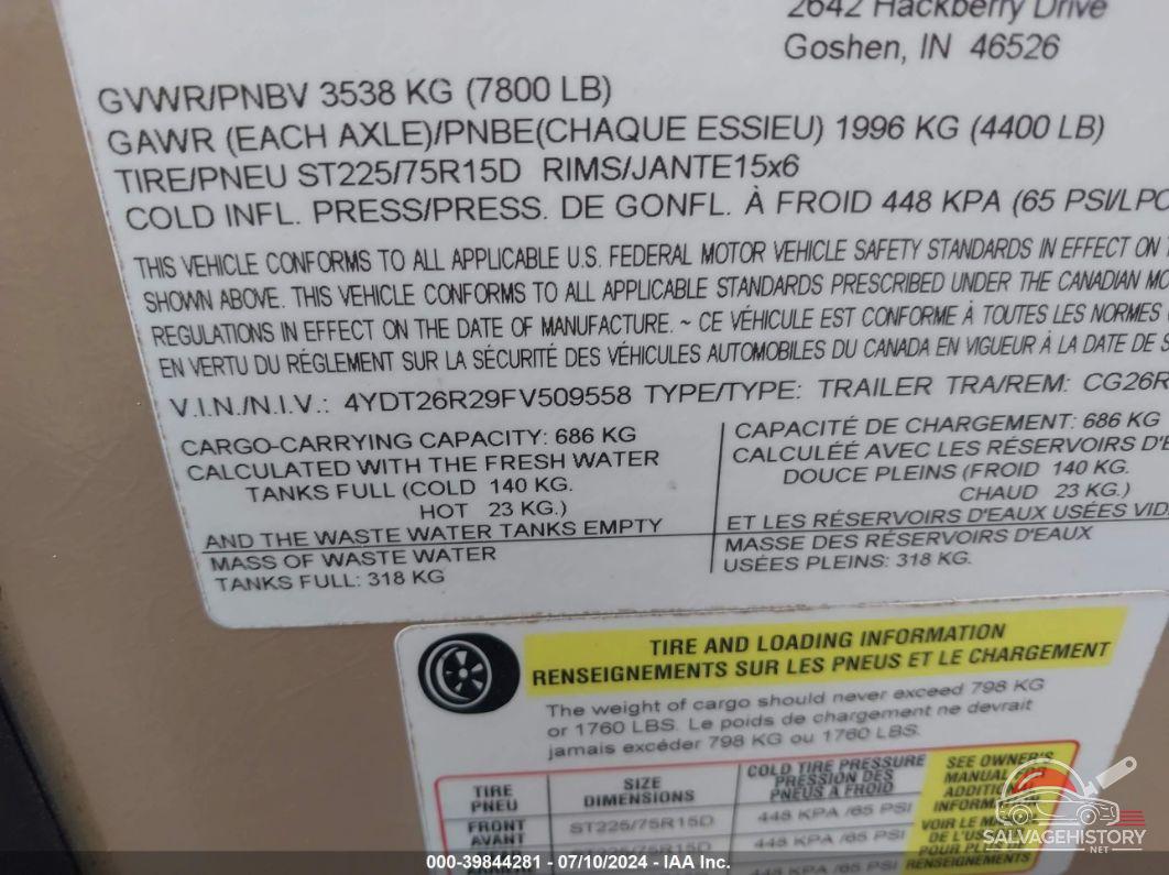 4YDT26R29FV509558 2015 KEYSTONE COUGAR photo no. 9