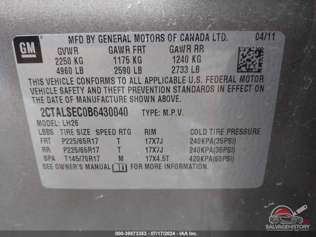 2CTALSEC0B6430040 2011 GMC TERRAIN photo no. 9