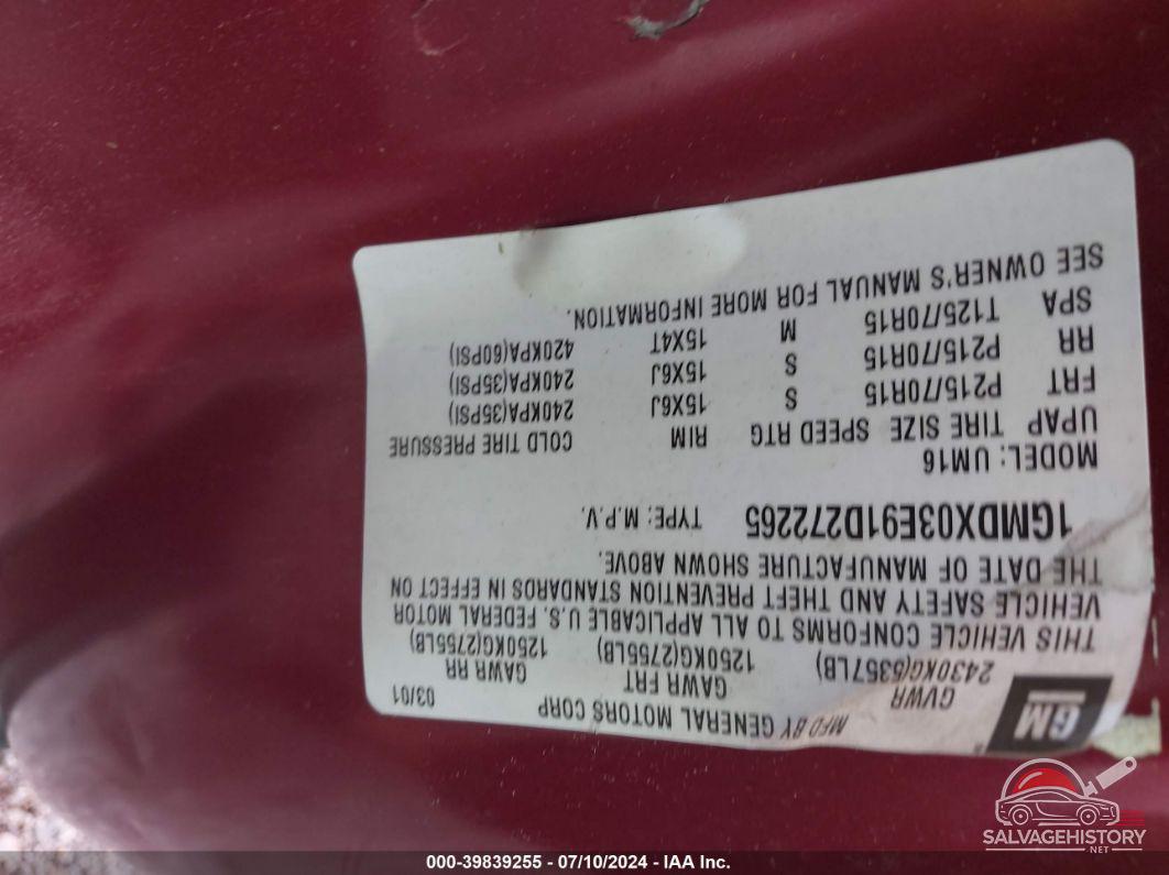 1GMDX03E91D272265 2001 PONTIAC MONTANA photo no. 9