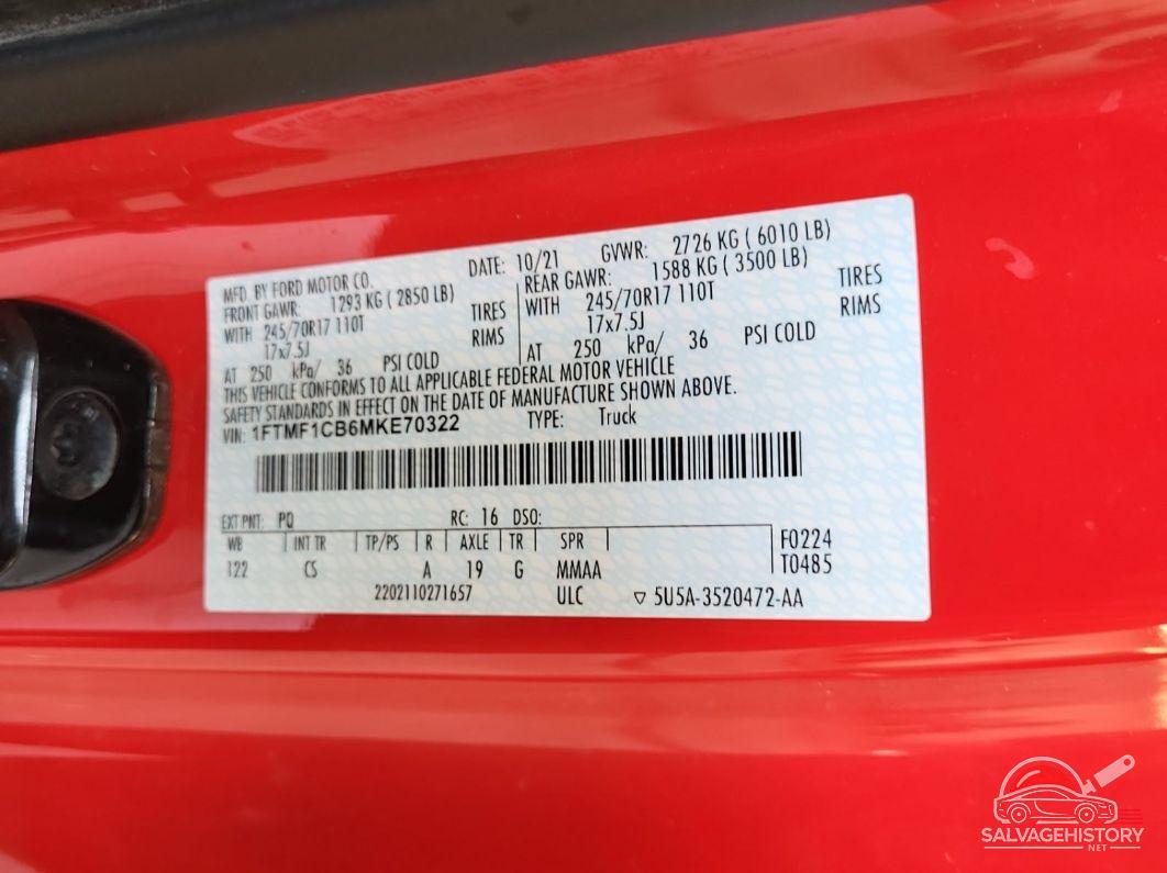 1FTMF1CB6MKE70322 2021 FORD F150 photo no. 2