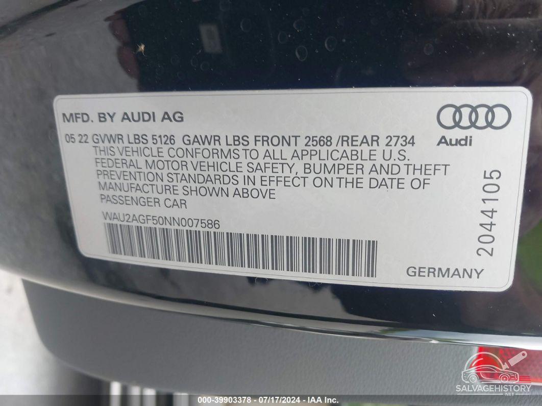 WAU2AGF50NN007586 2022 AUDI A5 CABRIOLET photo no. 9