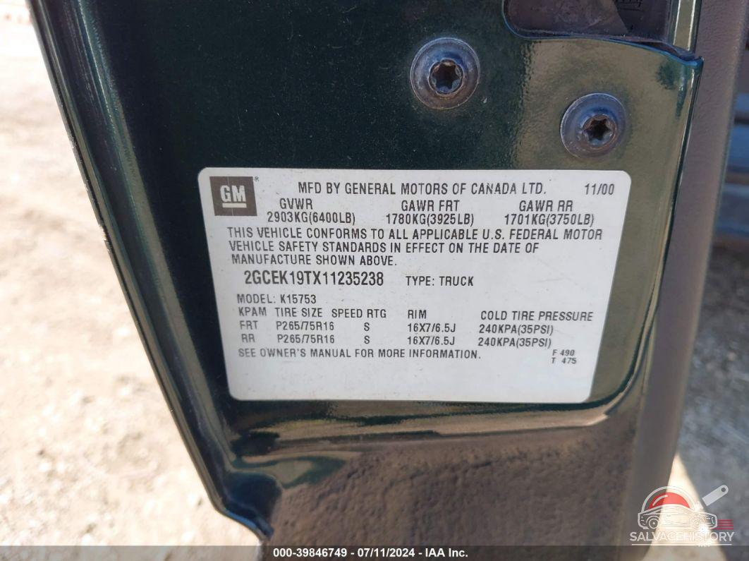 2GCEK19TX11235238 2001 CHEVROLET SILVERADO 1500 photo no. 9