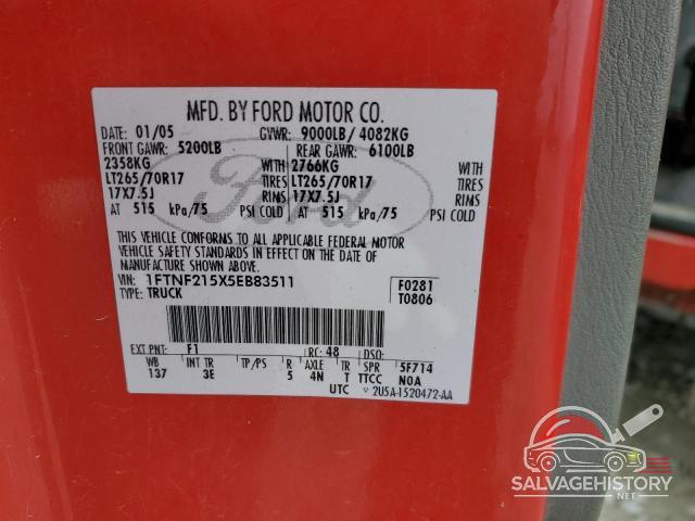 1FTNF215X5EB83511 2005 FORD F250 photo no. 12