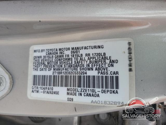 2T1BR12E82C533204 2002 TOYOTA COROLLA photo no. 12