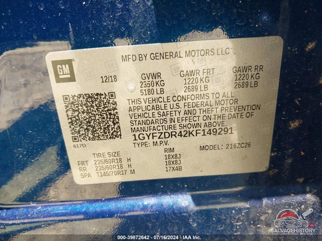1GYFZDR42KF149291 2019 CADILLAC XT4 photo no. 9