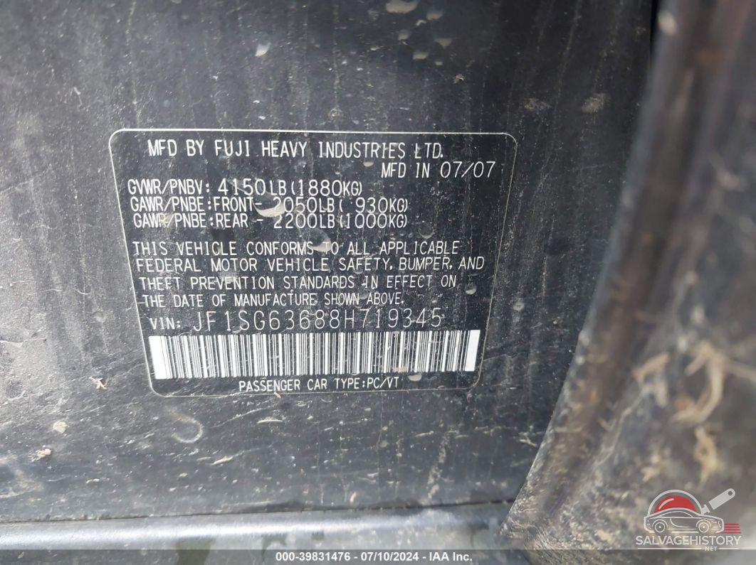 JF1SG63688H719345 2008 SUBARU FORESTER photo no. 9