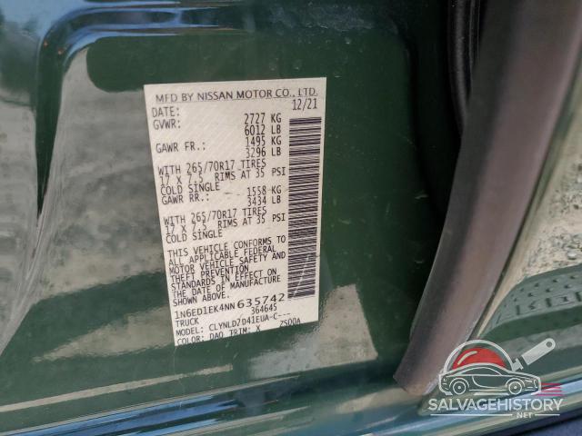 1N6ED1EK4NN635742 2022 NISSAN FRONTIER photo no. 12