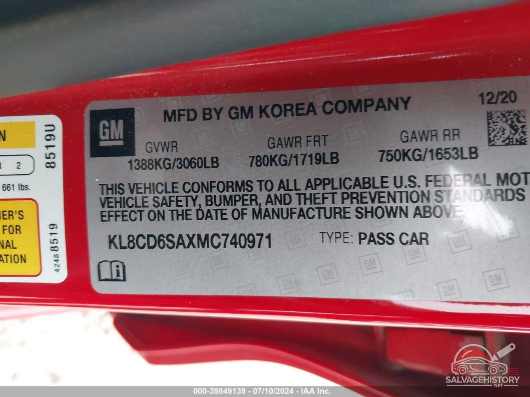 KL8CD6SAXMC740971 2021 CHEVROLET SPARK photo no. 9