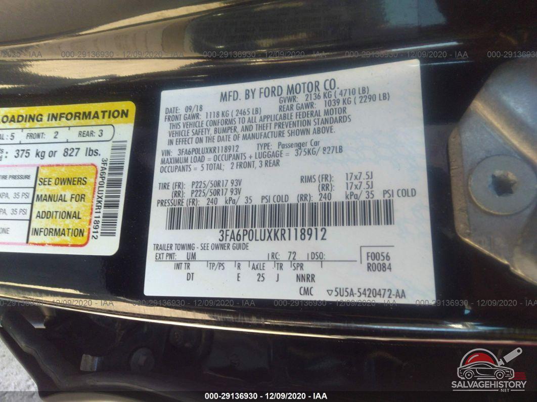 3FA6P0LUXKR118912 2019 FORD FUSION HYBRID photo no. 9