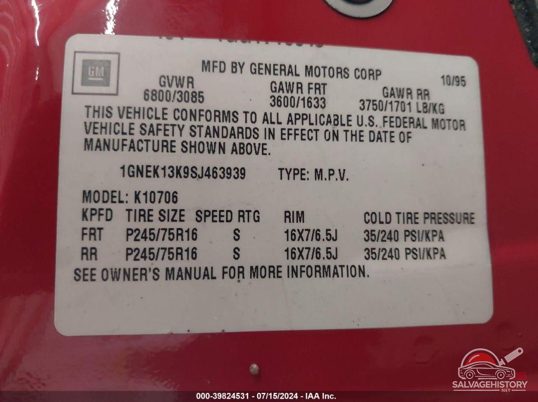 1GNEK13K9SJ463939 1995 CHEVROLET TAHOE photo no. 9