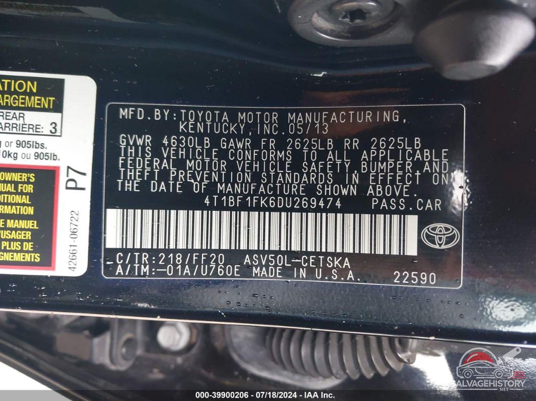 4T1BF1FK6DU269474 2013 TOYOTA CAMRY photo no. 9