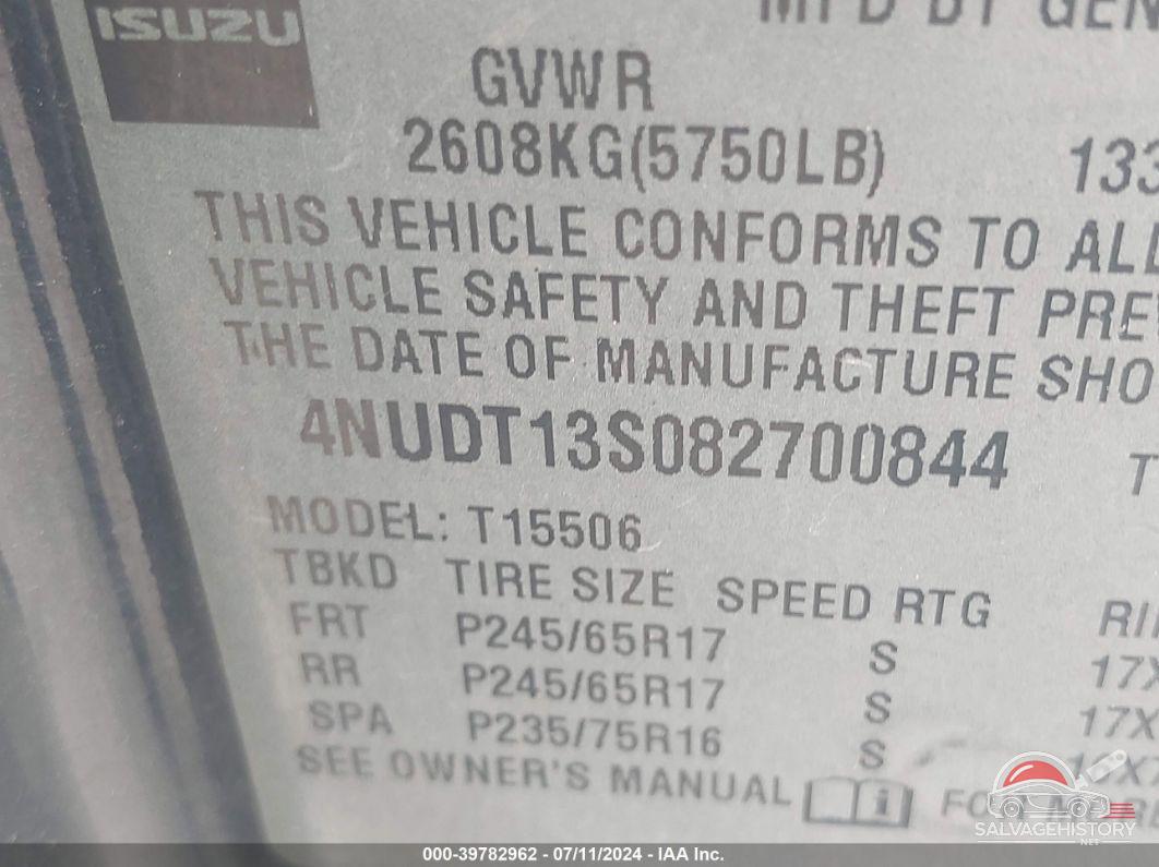 4NUDT13S082700844 2008 ISUZU ASCENDER photo no. 9