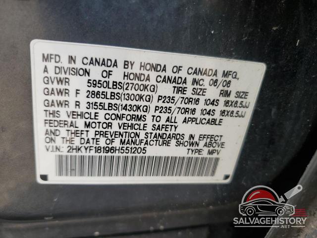 2HKYF18196H551205 2006 HONDA PILOT photo no. 12