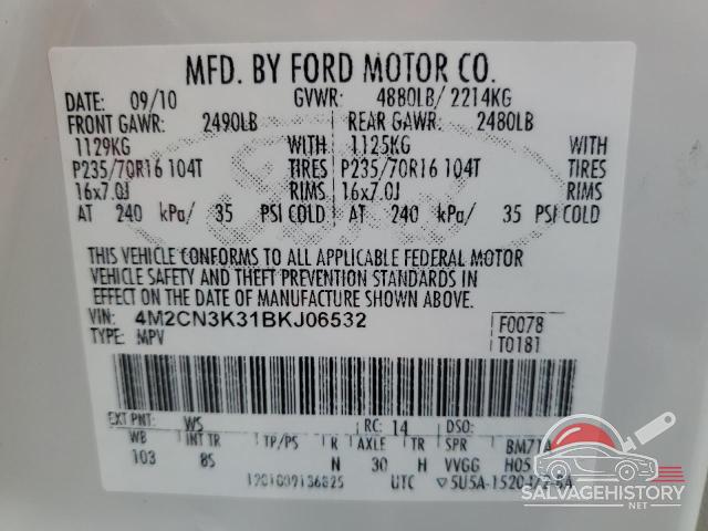 4M2CN3K31BKJ06532 2011 MERCURY MARINER photo no. 12