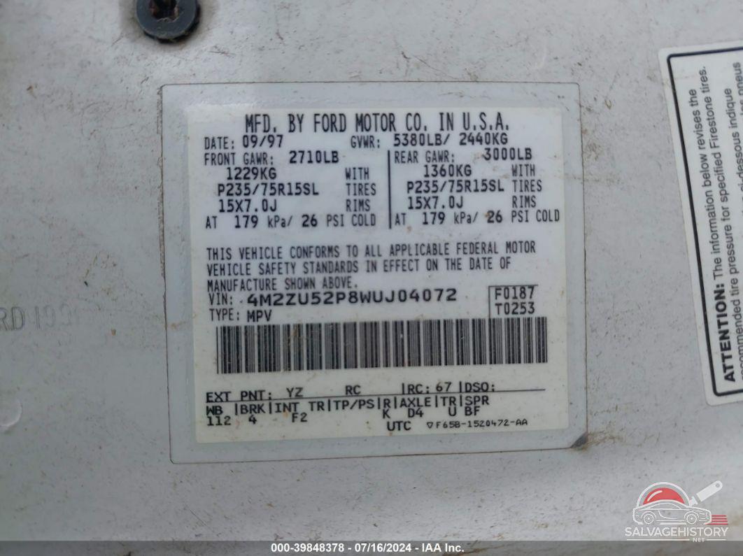 4M2ZU52P8WUJ04072 1998 MERCURY MOUNTAINEER photo no. 9