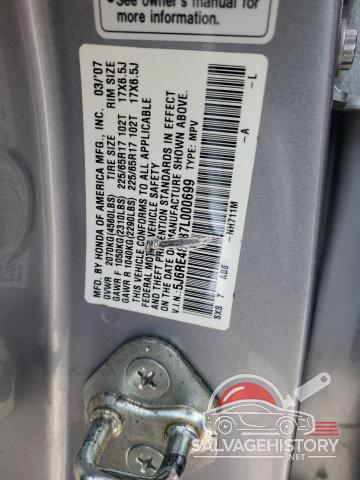 5J6RE48587L000699 2007 HONDA CRV photo no. 13