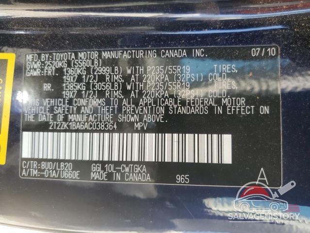 2T2ZK1BA6AC038364 2010 LEXUS RX350 photo no. 13