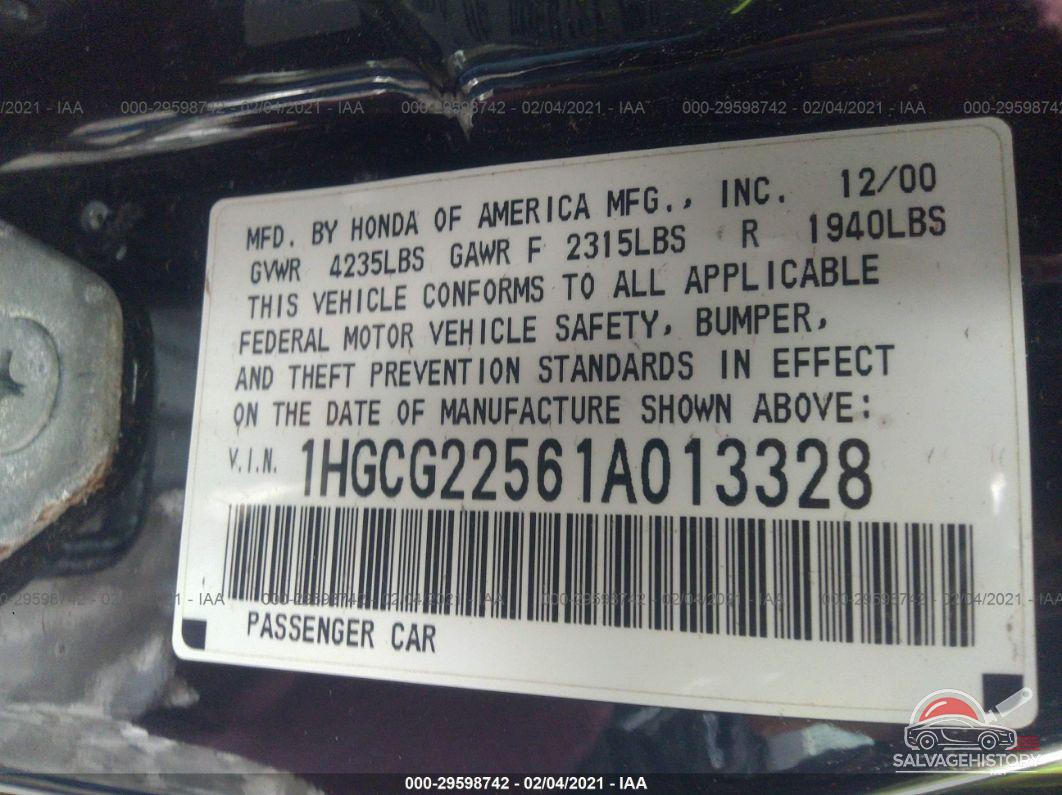 1HGCG22561A013328 2001 HONDA ACCORD CPE photo no. 9