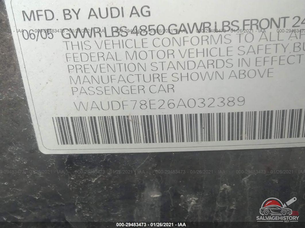 WAUDF78E26A032389 2006 AUDI A4 photo no. 9