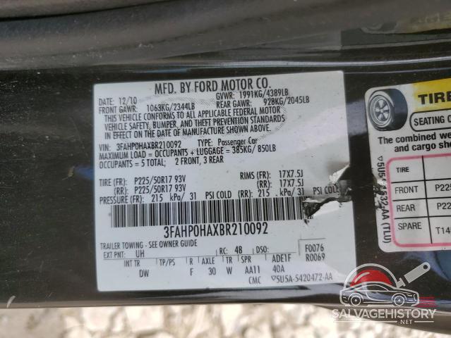 3FAHP0HAXBR210092 2011 FORD FUSION photo no. 12