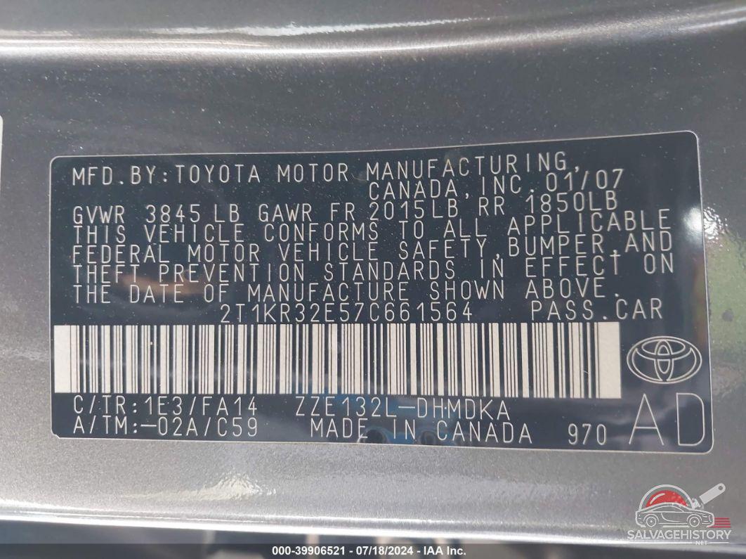 2T1KR32E57C661564 2007 TOYOTA MATRIX photo no. 9