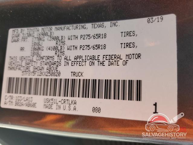 5TFSY5F12KX250820 2019 TOYOTA TUNDRA photo no. 12