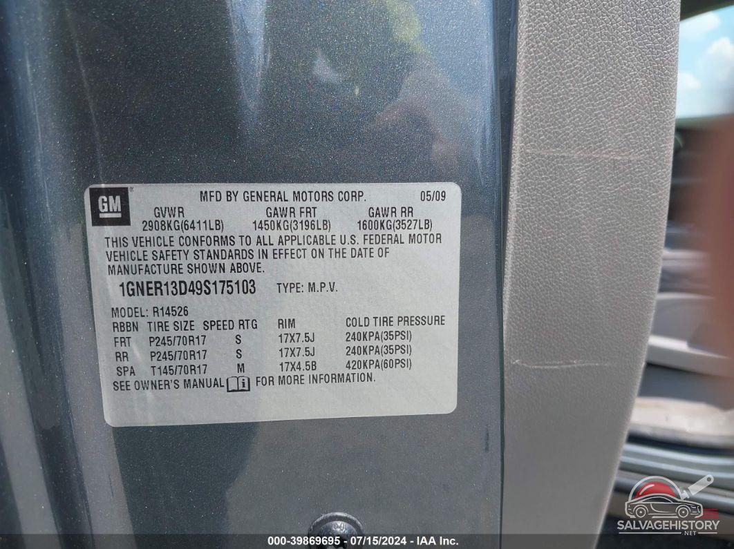 1GNER13D49S175103 2009 CHEVROLET TRAVERSE photo no. 9