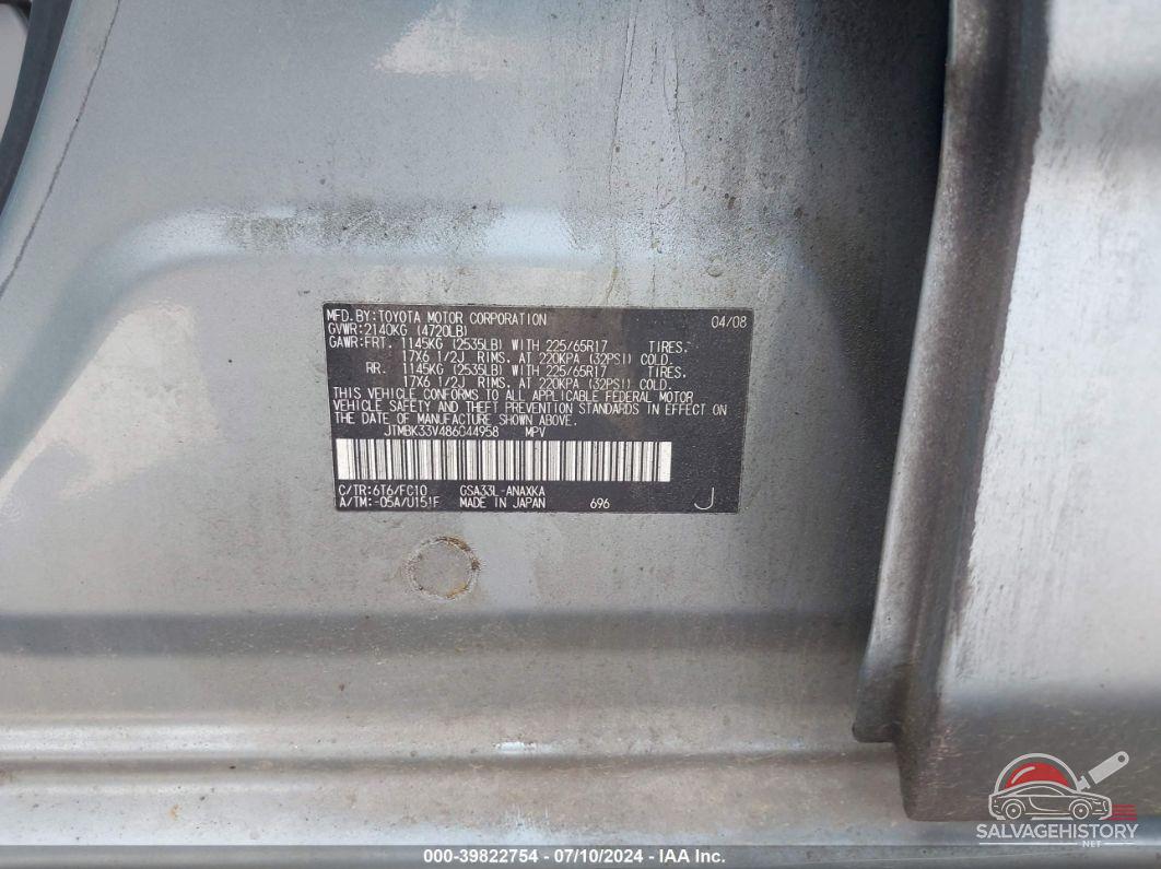 JTMBK33V486044958 2008 TOYOTA RAV4 photo no. 9