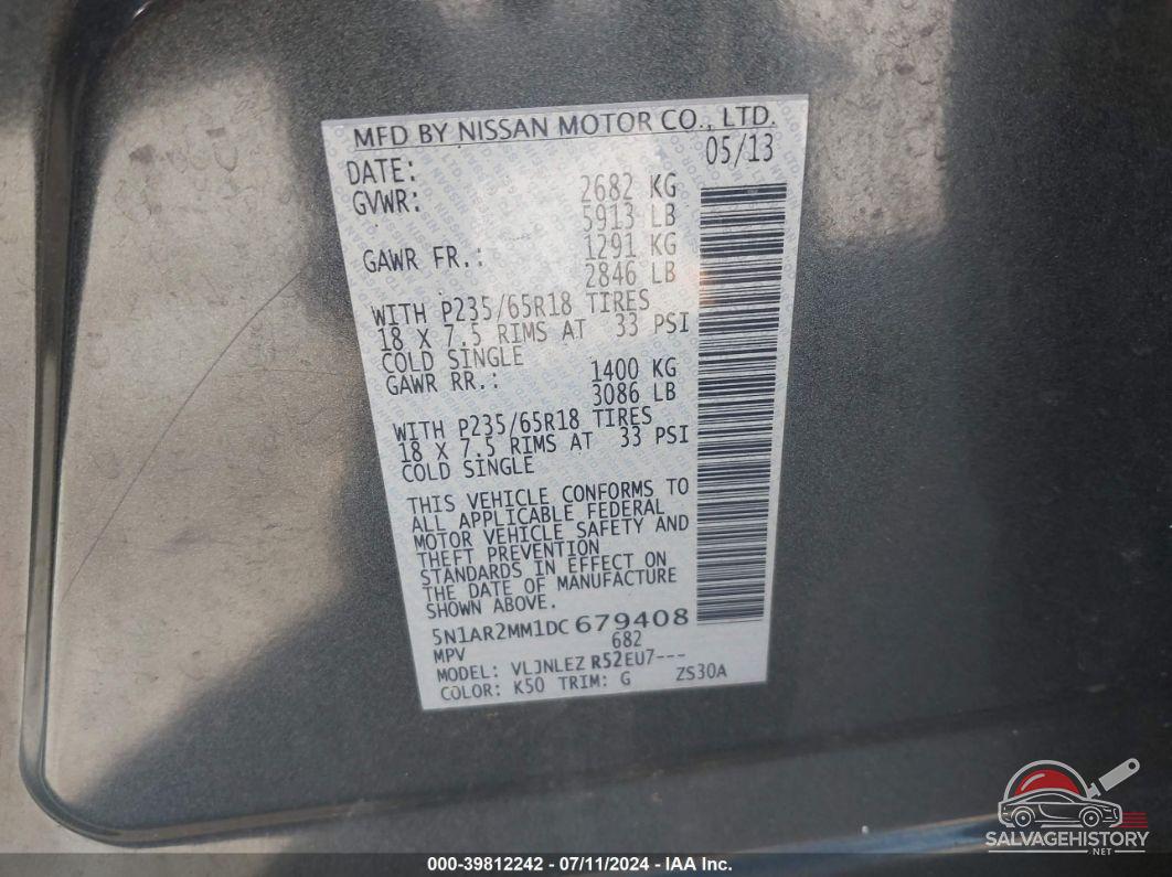 5N1AR2MM1DC679408 2013 NISSAN PATHFINDER photo no. 9