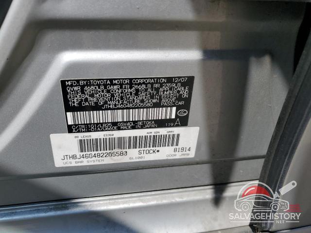 JTHBJ46G482205580 2008 LEXUS ES350 photo no. 12