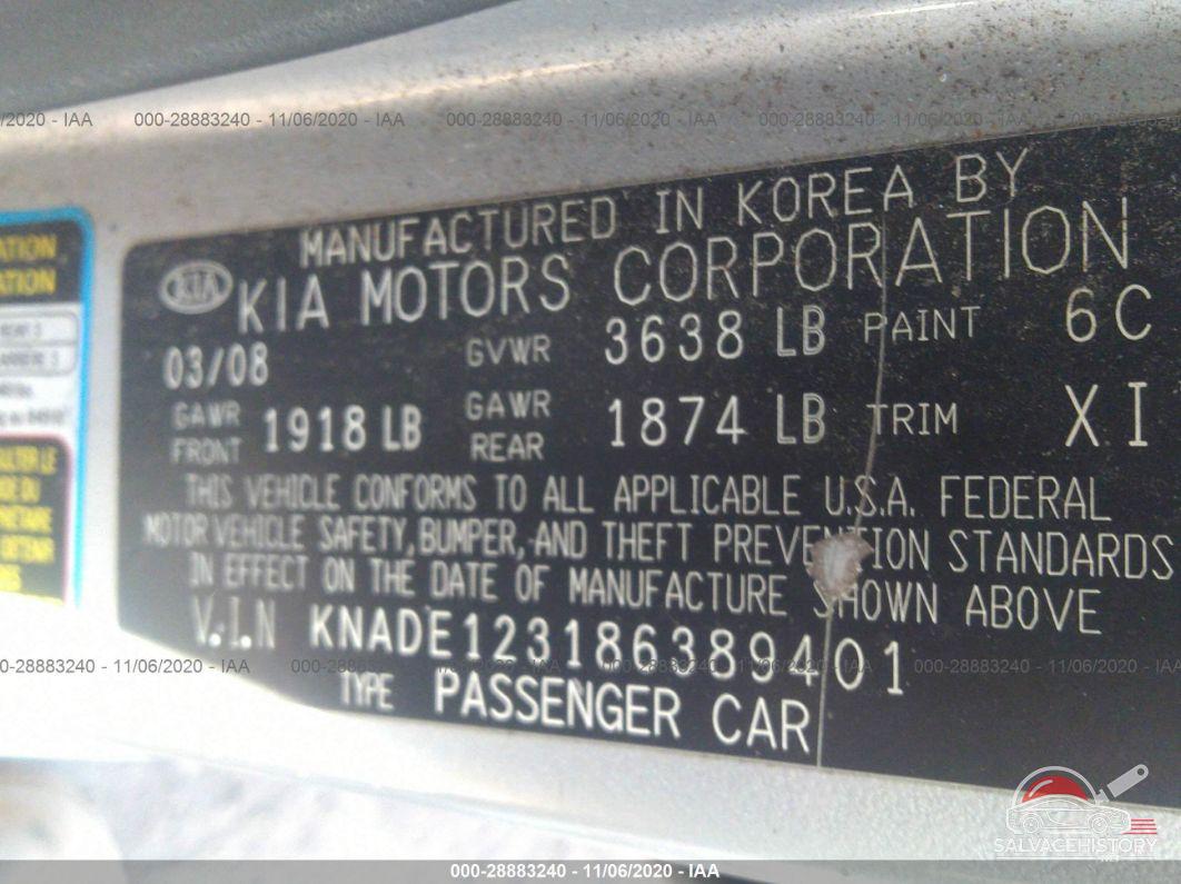 KNADE123186389401 2008 KIA RIO photo no. 9