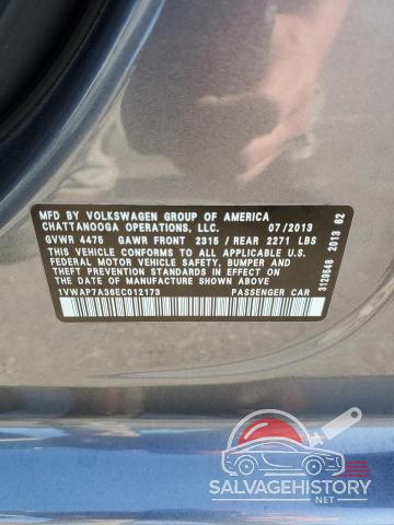 1VWAP7A36EC012173 2014 VOLKSWAGEN PASSAT photo no. 12