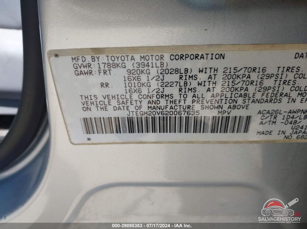 JTEGH20V620067635 2002 TOYOTA RAV4 photo no. 9
