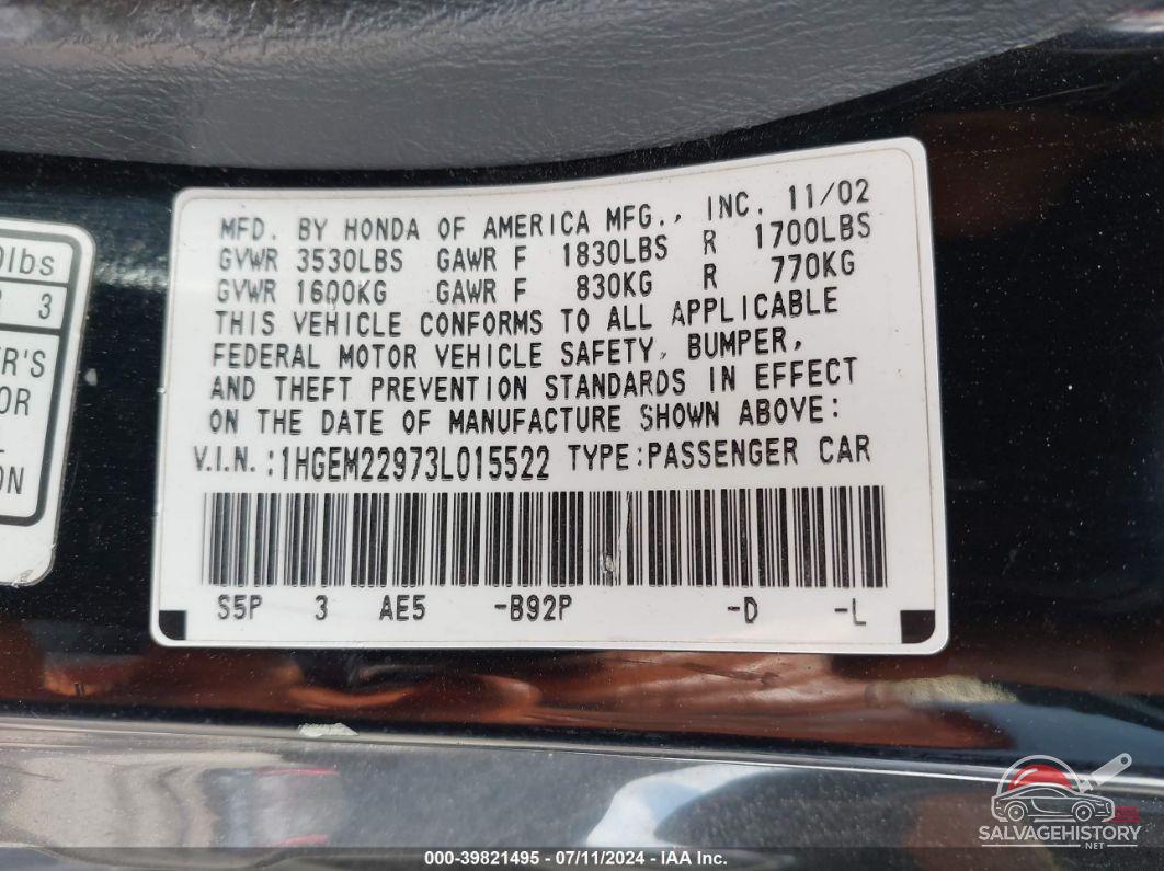1HGEM22973L015522 2003 HONDA CIVIC photo no. 9