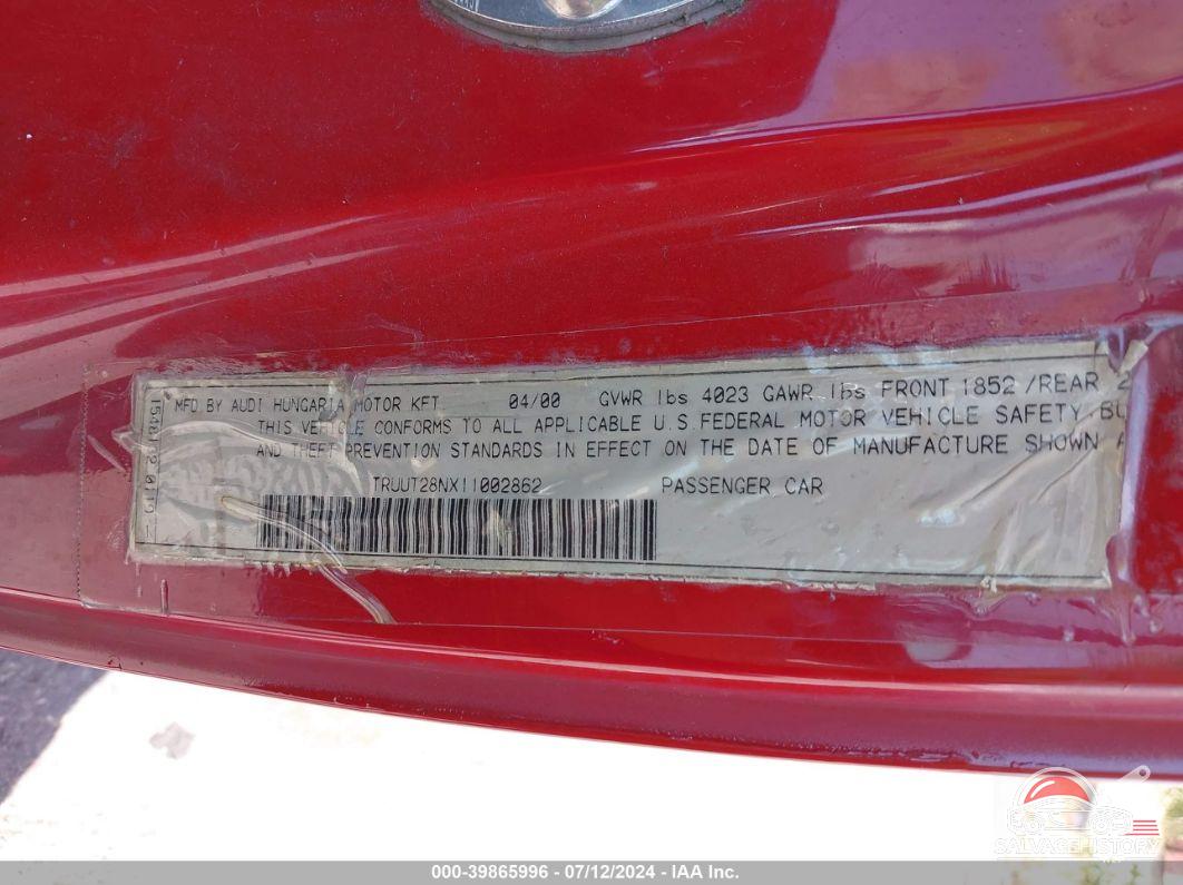 TRUUT28NX11002862 2001 AUDI TT photo no. 9