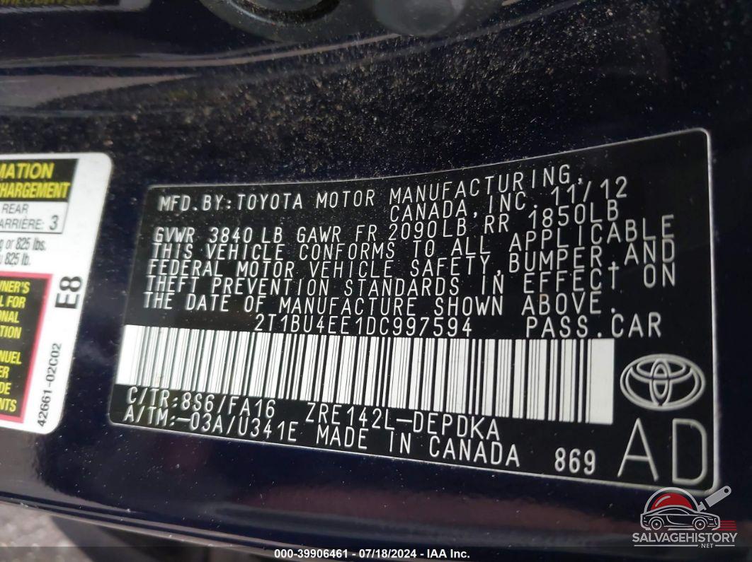 2T1BU4EE1DC997594 2013 TOYOTA COROLLA photo no. 9