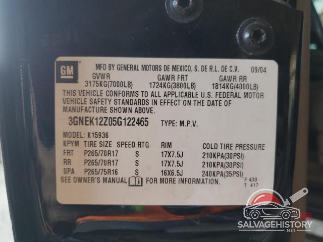3GNEK12Z05G122465 2005 CHEVROLET AVALANCHE photo no. 12