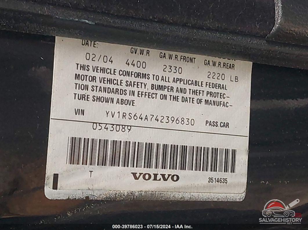 YV1RS64A742396830 2004 VOLVO S60 photo no. 9