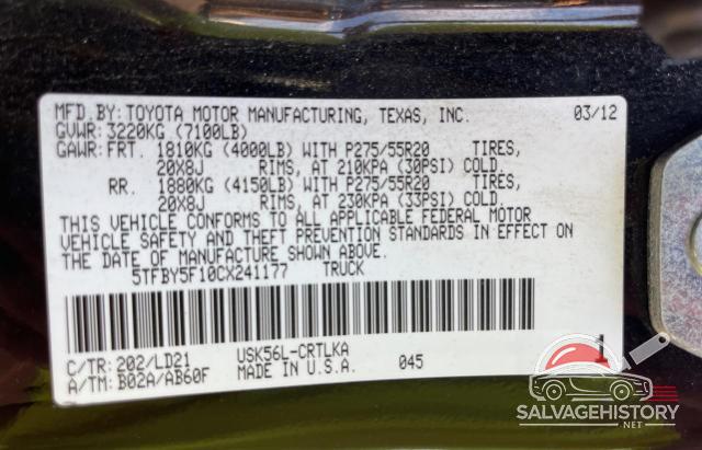 5TFBY5F10CX241177 2012 TOYOTA TUNDRA photo no. 10