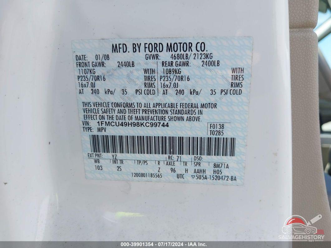 1FMCU49H98KC99744 2008 FORD ESCAPE HYBRID photo no. 9