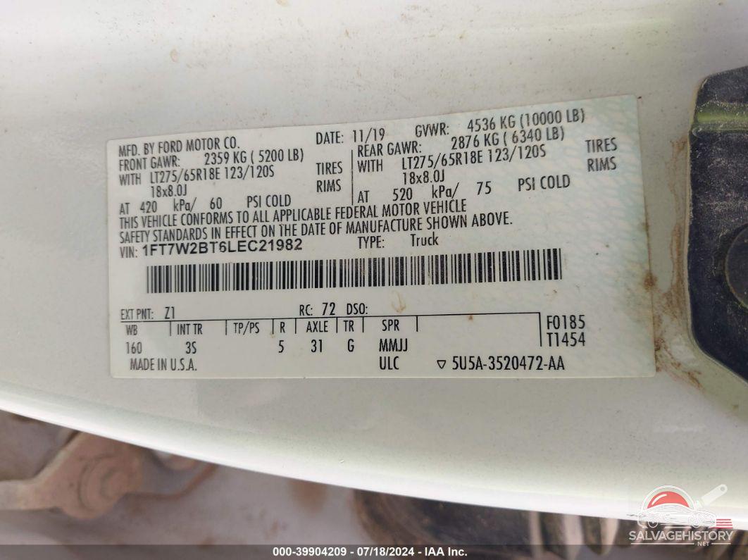 1FT7W2BT6LEC21982 2020 FORD F250 photo no. 9