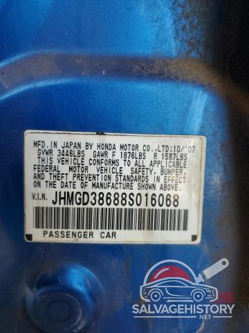 JHMGD38688S016068 2008 HONDA FIT photo no. 12
