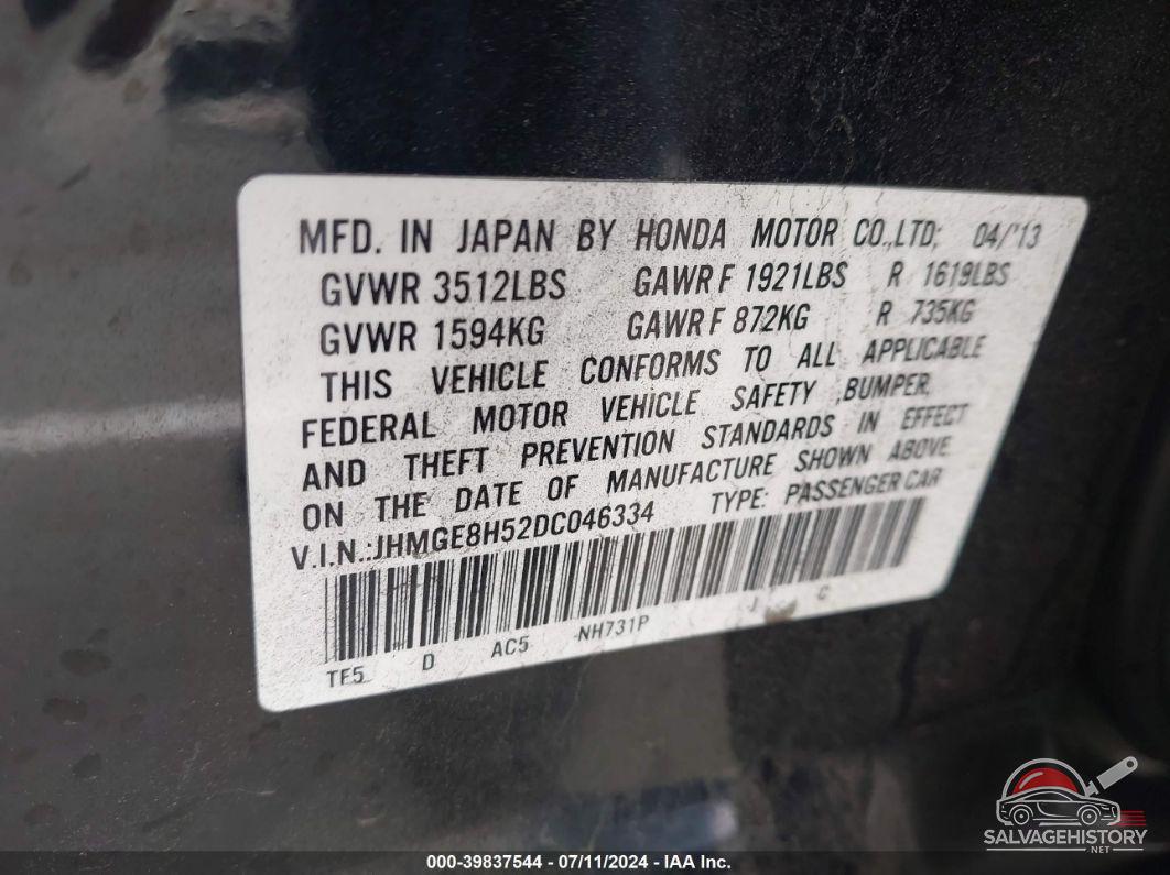 JHMGE8H52DC046334 2013 HONDA FIT photo no. 9