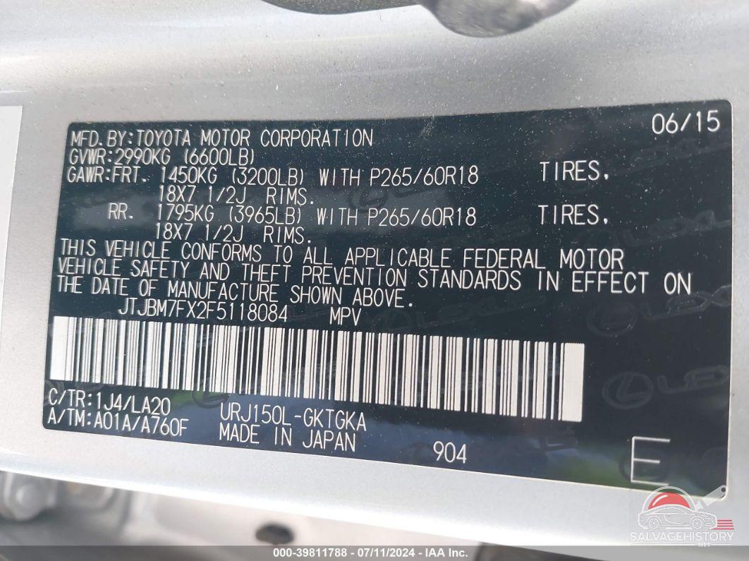 JTJBM7FX2F5118084 2015 LEXUS 460 photo no. 9