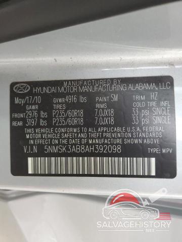 5NMSK3AB8AH392098 2010 HYUNDAI SANTA FE photo no. 13