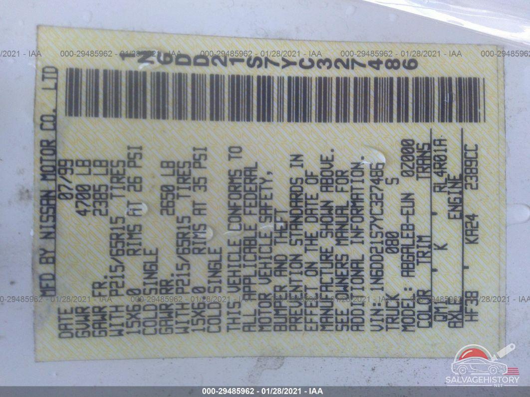 1N6DD21S7YC327486 2000 NISSAN FRONTIER 2WD photo no. 9