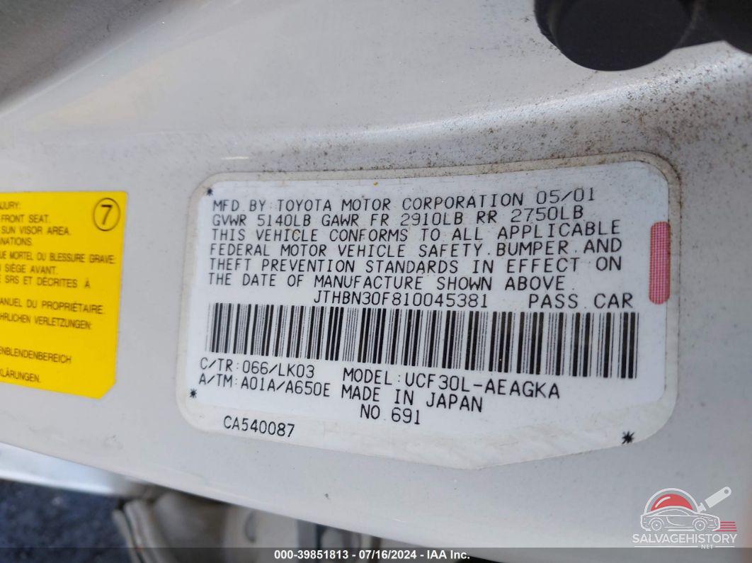 JTHBN30F810045381 2001 LEXUS LS photo no. 9