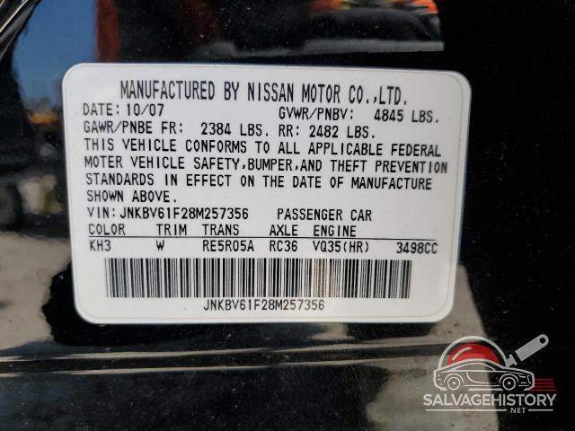 JNKBV61F28M257356 2008 INFINITI G35 photo no. 12