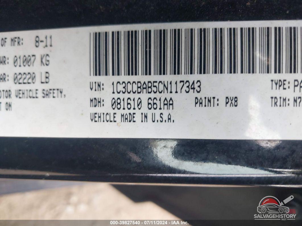 1C3CCBAB5CN117343 2012 CHRYSLER 200 photo no. 9