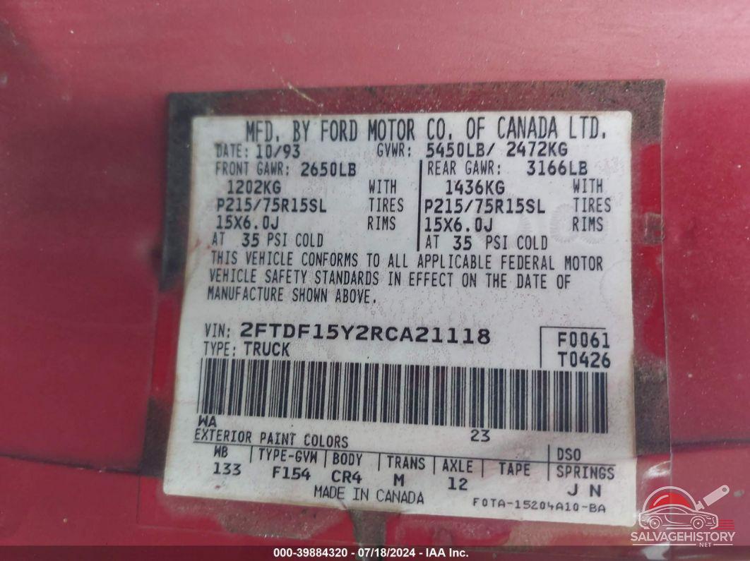 2FTDF15Y2RCA21118 1994 FORD F150 photo no. 9